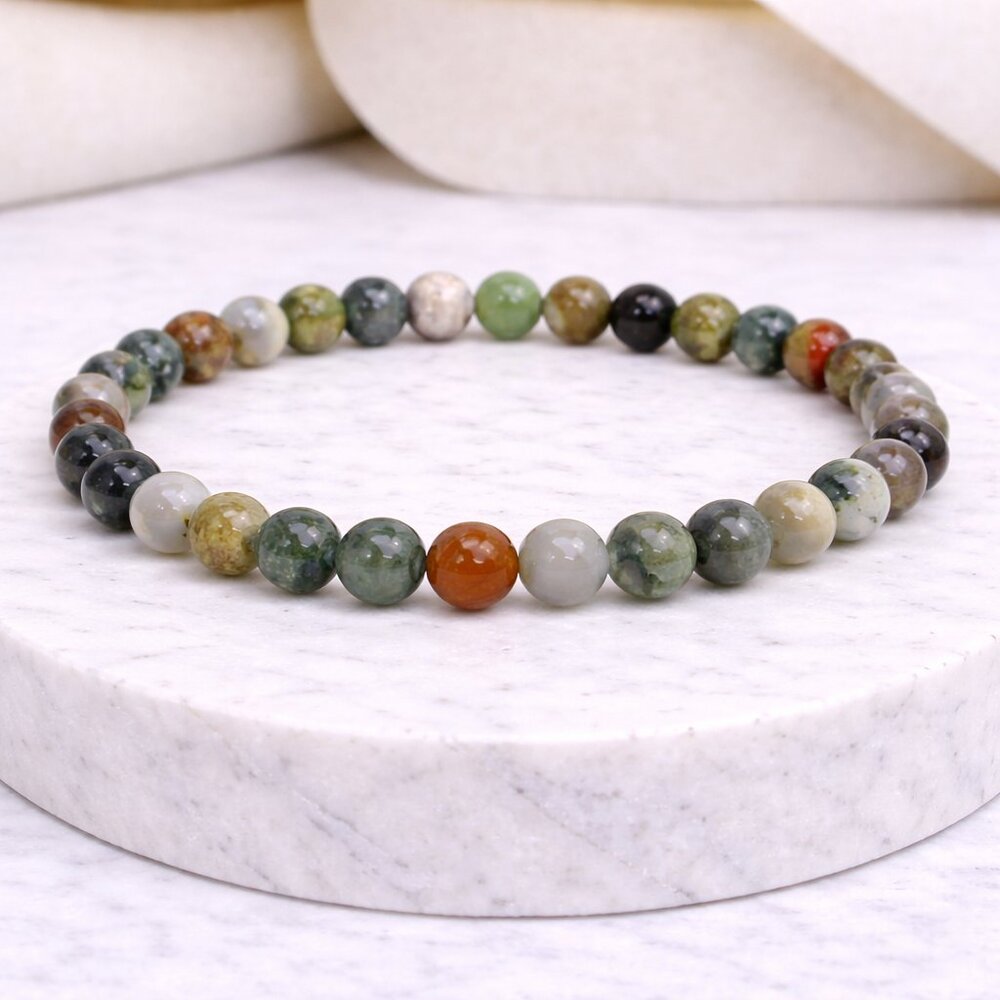 Indian Agate Stone Bracelet 6mm Beads Stretch Bracelet Crystal Boho Jewelry